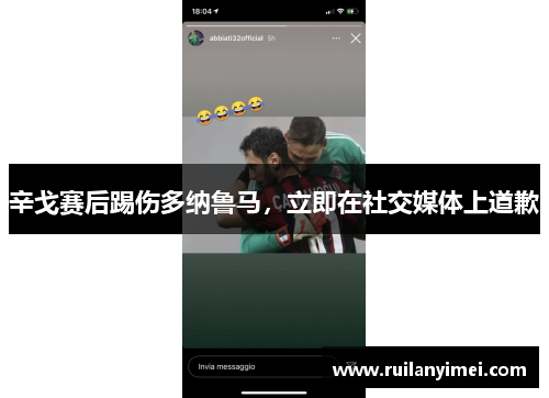 辛戈赛后踢伤多纳鲁马，立即在社交媒体上道歉